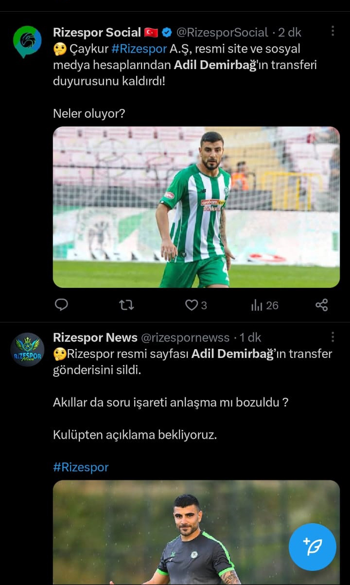 Çaykur Rizespor yaptığı transfer duyurusunu sosyal medya hesaplarından kaldırdı