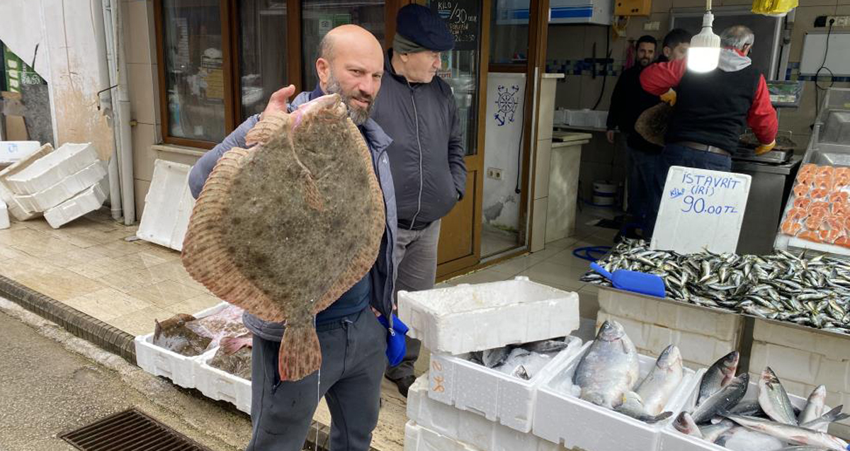 Karadeniz'de avlanan 8 kiloluk kalkan balığı 5 bin liraya satıldı